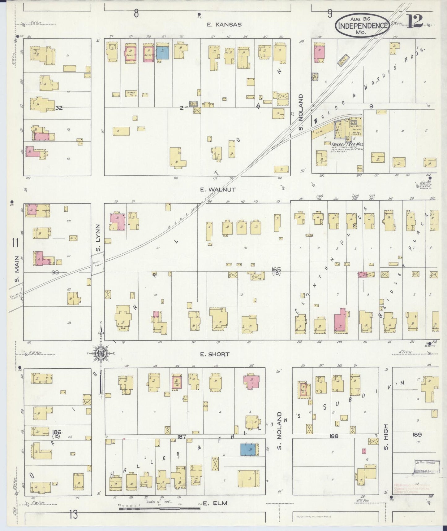 Sanborn Fire Insurance Map from Independence, Jackson County, Missouri (1916), Sheet #0012 - Complete Map Set gallery image, historic Sanborn map, vintage wall art, Missouri Missouri