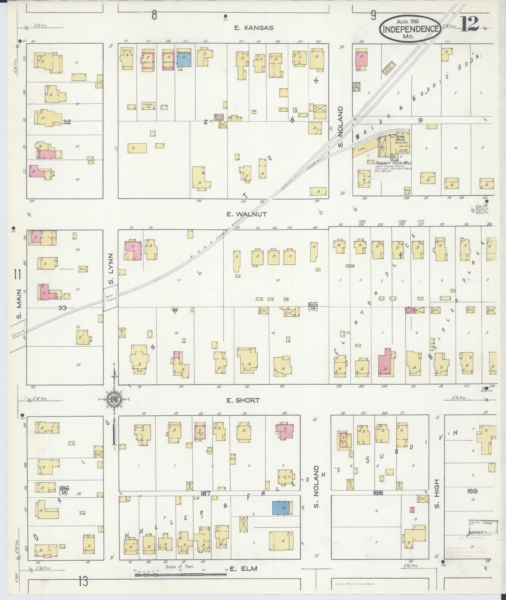 Sanborn Fire Insurance Map from Independence, Jackson County, Missouri (1916), Sheet #0012 - Complete Map Set gallery image, historic Sanborn map, vintage wall art, Missouri Missouri