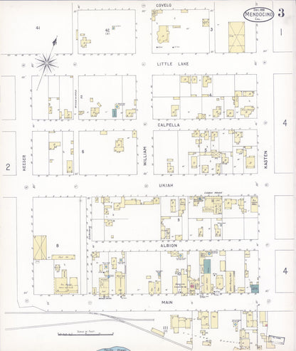 Sanborn Fire Insurance Map from Mendocino, Mendocino County, California (1898), Sheet #0003 - Complete Map Set gallery image, historic Sanborn map, vintage wall art, California California