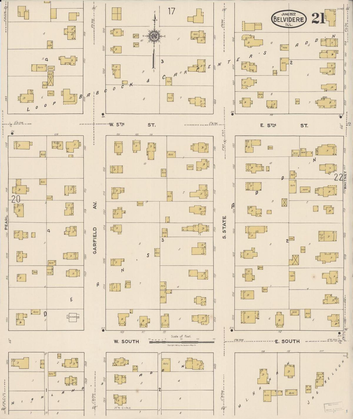 Sanborn Fire Insurance Map from Belvidere, Boone County, Illinois (1922), Sheet #0021 - Complete Map Set gallery image, historic Sanborn map, vintage wall art, Illinois Illinois
