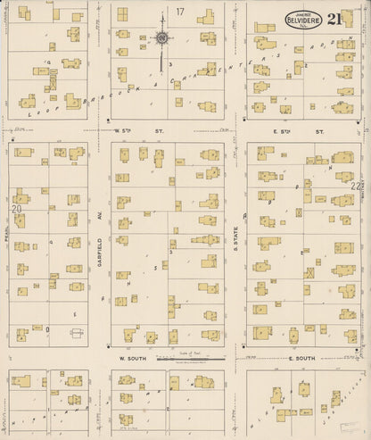 Sanborn Fire Insurance Map from Belvidere, Boone County, Illinois (1922), Sheet #0021 - Complete Map Set gallery image, historic Sanborn map, vintage wall art, Illinois Illinois