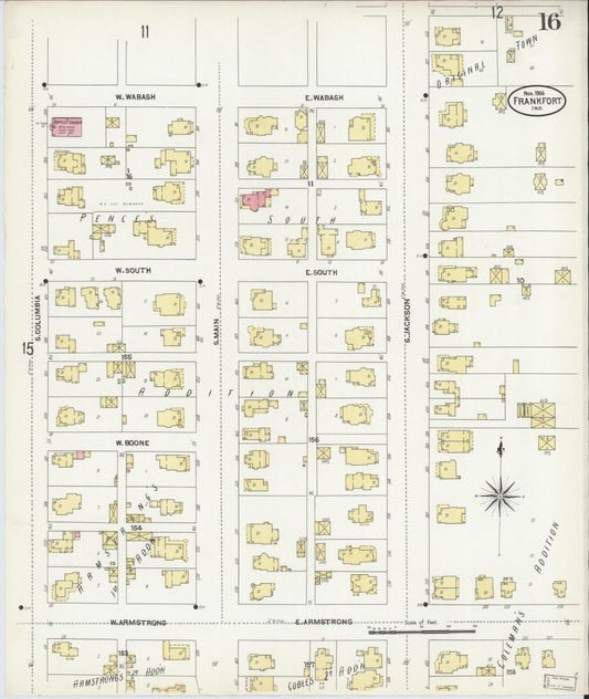 Sanborn Fire Insurance Map from Frankfort, Clinton County, Indiana (1906), Sheet #0016 - Historic Sanborn Fire Insurance Map Print, vintage old map wall art, antique decor, genealogy gift, Indiana Indiana map