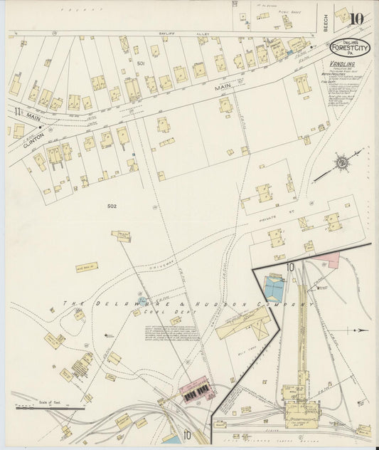 Sanborn Fire Insurance Map from Forest City, Susquehanna County, Pennsylvania (1914), Sheet #0010 - Historic Sanborn Fire Insurance Map Print, vintage old map wall art, antique decor, genealogy gift, Pennsylvania Pennsylvania map