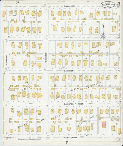 Sanborn Fire Insurance Map from Bloomington, McLean County, Illinois (1901), Sheet #0008 - Historic Sanborn Fire Insurance Map Print, vintage old map wall art, antique decor, genealogy gift, Illinois Illinois map