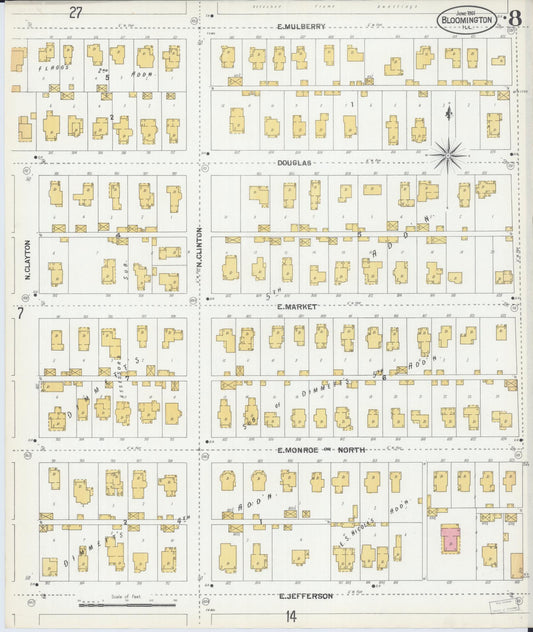Sanborn Fire Insurance Map from Bloomington, McLean County, Illinois (1901), Sheet #0008 - Historic Sanborn Fire Insurance Map Print, vintage old map wall art, antique decor, genealogy gift, Illinois Illinois map