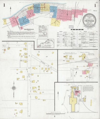 Sanborn Fire Insurance Map from Hickman, Fulton County, Kentucky (1927), Sheet #0001 - Complete Map Set gallery image, historic Sanborn map, vintage wall art, Kentucky Kentucky