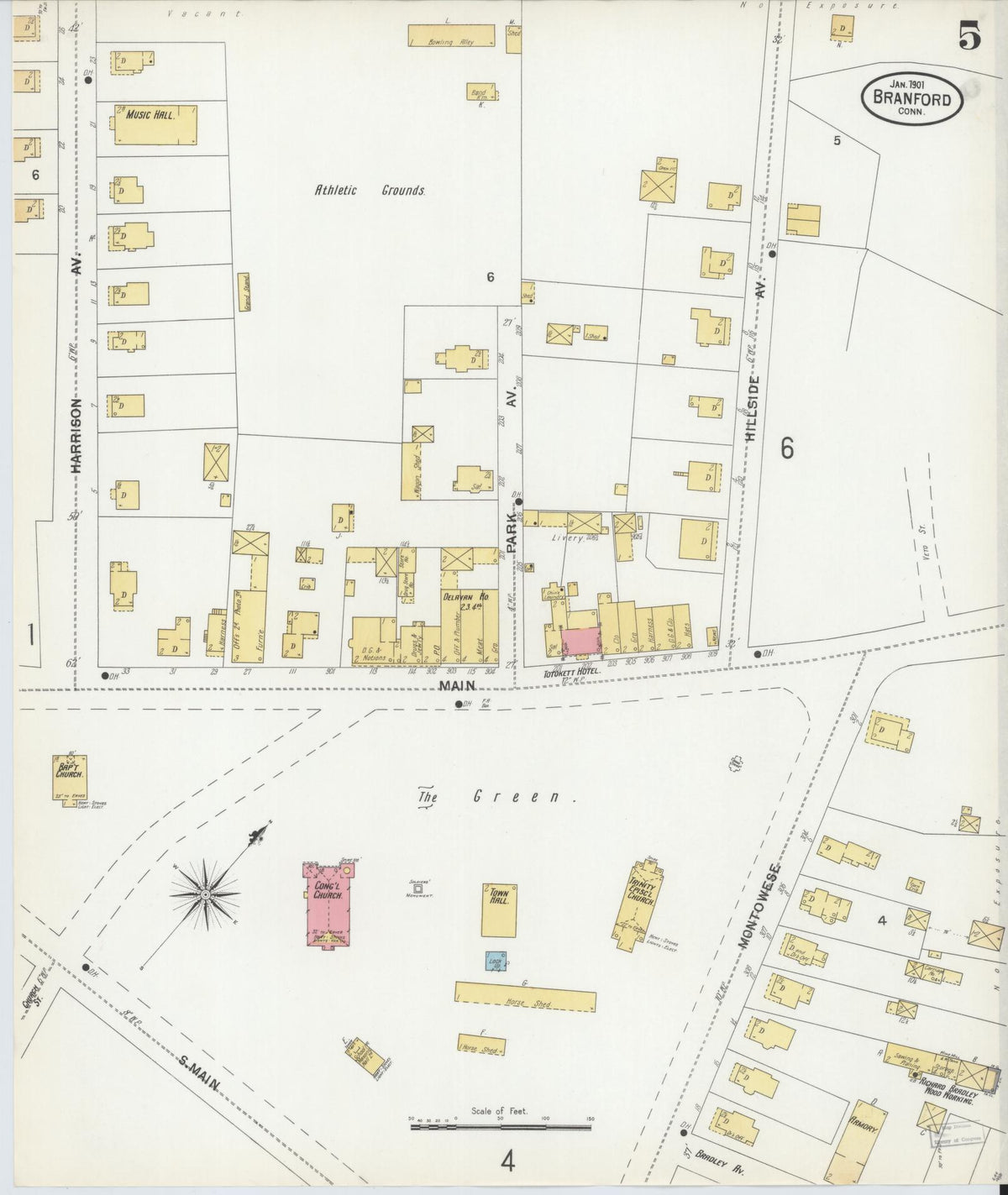 Sanborn Fire Insurance Map from Branford, New Haven County, Connecticut (1901), Sheet #0005 - Historic Sanborn Fire Insurance Map Print, vintage old map wall art, antique decor, genealogy gift, Connecticut Connecticut map