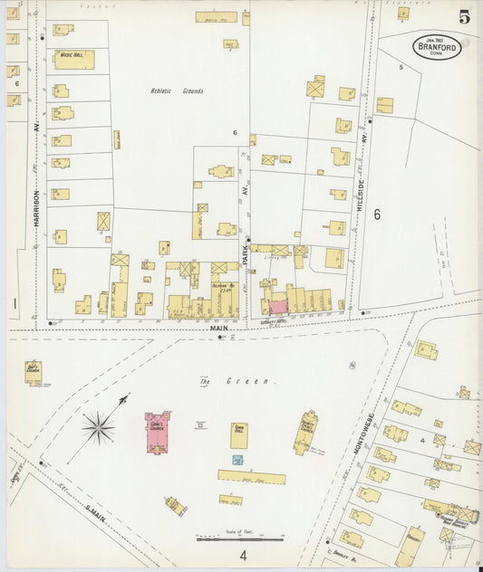 Sanborn Fire Insurance Map from Branford, New Haven County, Connecticut (1901), Sheet #0005 - Historic Sanborn Fire Insurance Map Print, vintage old map wall art, antique decor, genealogy gift, Connecticut Connecticut map