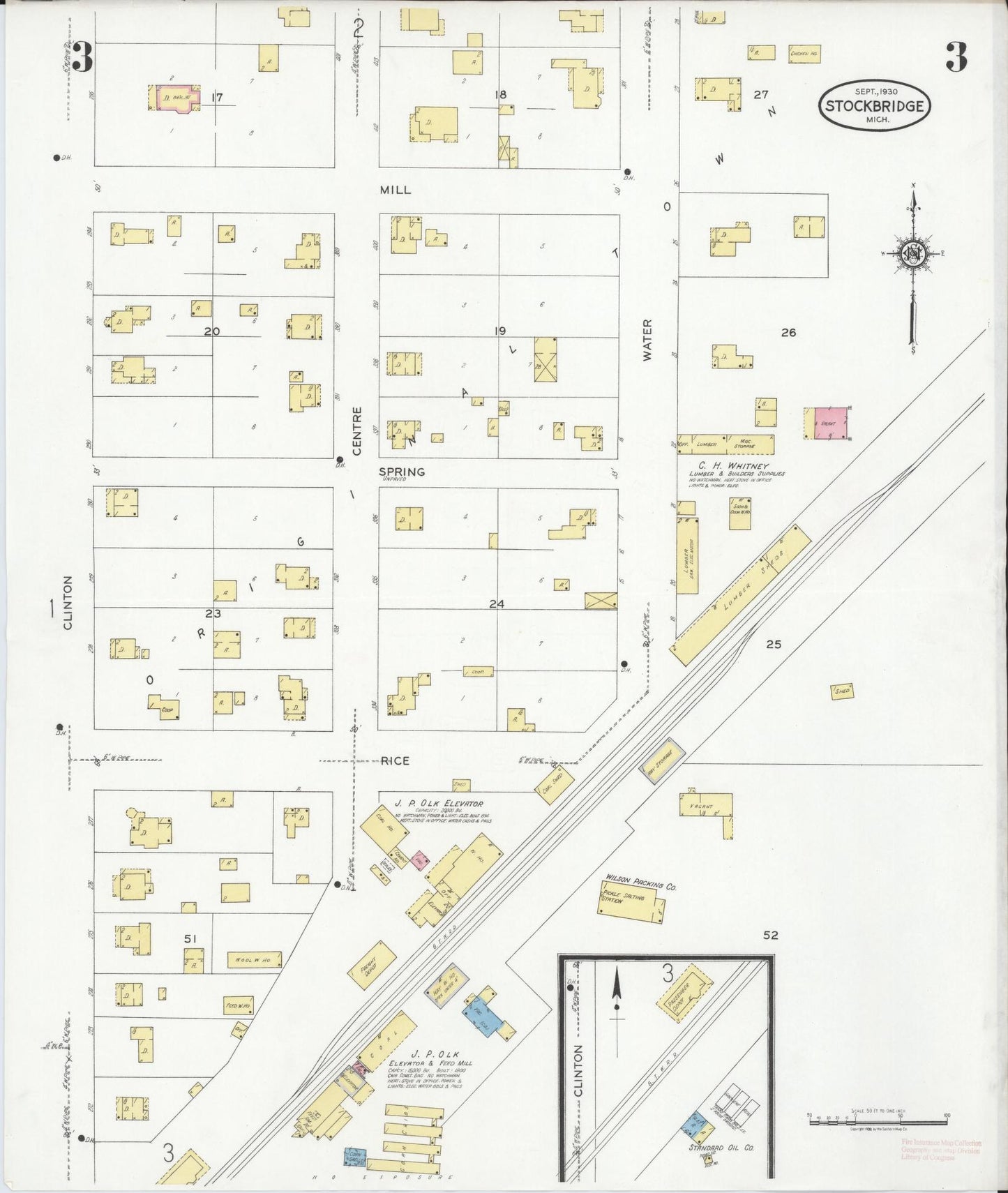 Sanborn Fire Insurance Map from Stockbridge, Ingham County, Michigan (1930), Sheet #0003 - Complete Map Set gallery image, historic Sanborn map, vintage wall art, Michigan Michigan
