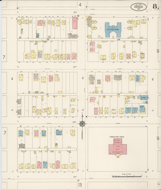 Sanborn Fire Insurance Map from Douglas, Cochise County, Arizona (1914), Sheet #0008 - Historic Sanborn Fire Insurance Map Print, vintage old map wall art, antique decor, genealogy gift, Arizona Arizona map