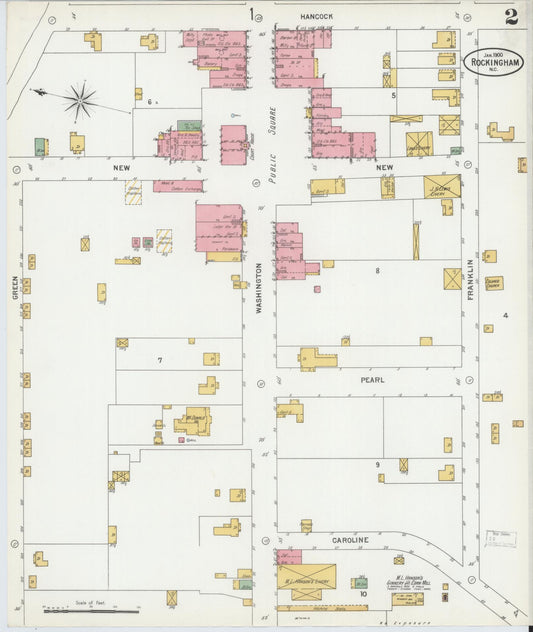 Sanborn Fire Insurance Map from Rockingham, Richmond County, North Carolina (1900), Sheet #0002 - Historic Sanborn Fire Insurance Map Print, vintage old map wall art, antique decor, genealogy gift, North Carolina North Carolina map