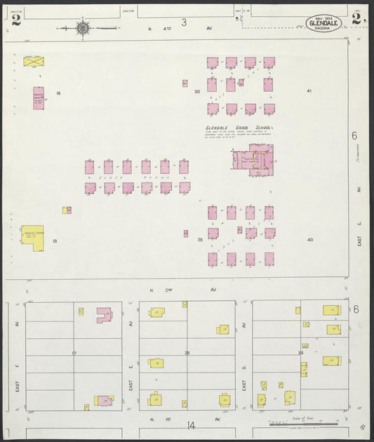 Sanborn Fire Insurance Map from Glendale, Maricopa County, Arizona (1924), Sheet #0002 - Historic Sanborn Fire Insurance Map Print, vintage old map wall art, antique decor, genealogy gift, Arizona Arizona map