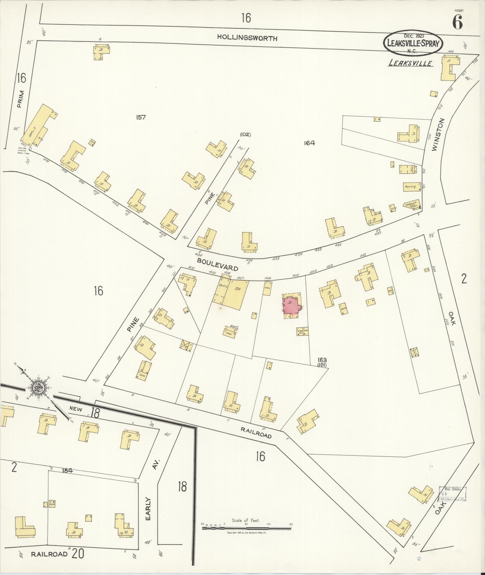 Sanborn Fire Insurance Map from Leaksville-spray, Rockingham County, North Carolina (1921), Sheet #0006 - Complete Map Set gallery image, historic Sanborn map, vintage wall art, North Carolina North Carolina