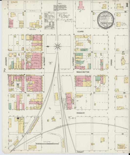 Sanborn Fire Insurance Map from Forrest City, Saint Francis County, Arkansas (1897), Sheet #0001 - Complete Map Set gallery image, historic Sanborn map, vintage wall art, Arkansas Arkansas