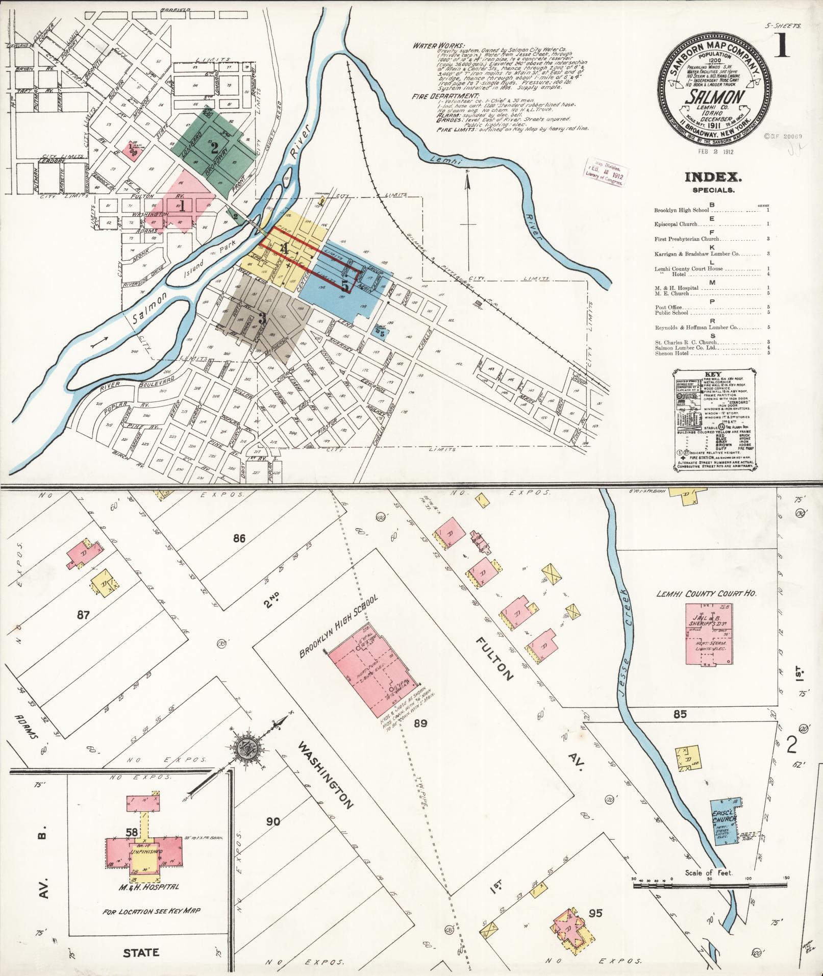 Sanborn Fire Insurance Map from Salmon City, Lemhi County, Idaho (1911), Sheet #0001 - Historic Sanborn Fire Insurance Map Print, vintage old map wall art, antique decor, genealogy gift, Idaho Idaho map