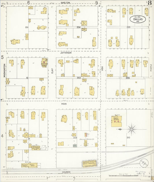 Sanborn Fire Insurance Map from Dallas, Polk County, Oregon (1905), Sheet #0008 - Historic Sanborn Fire Insurance Map Print, vintage old map wall art, antique decor, genealogy gift, Oregon Oregon map