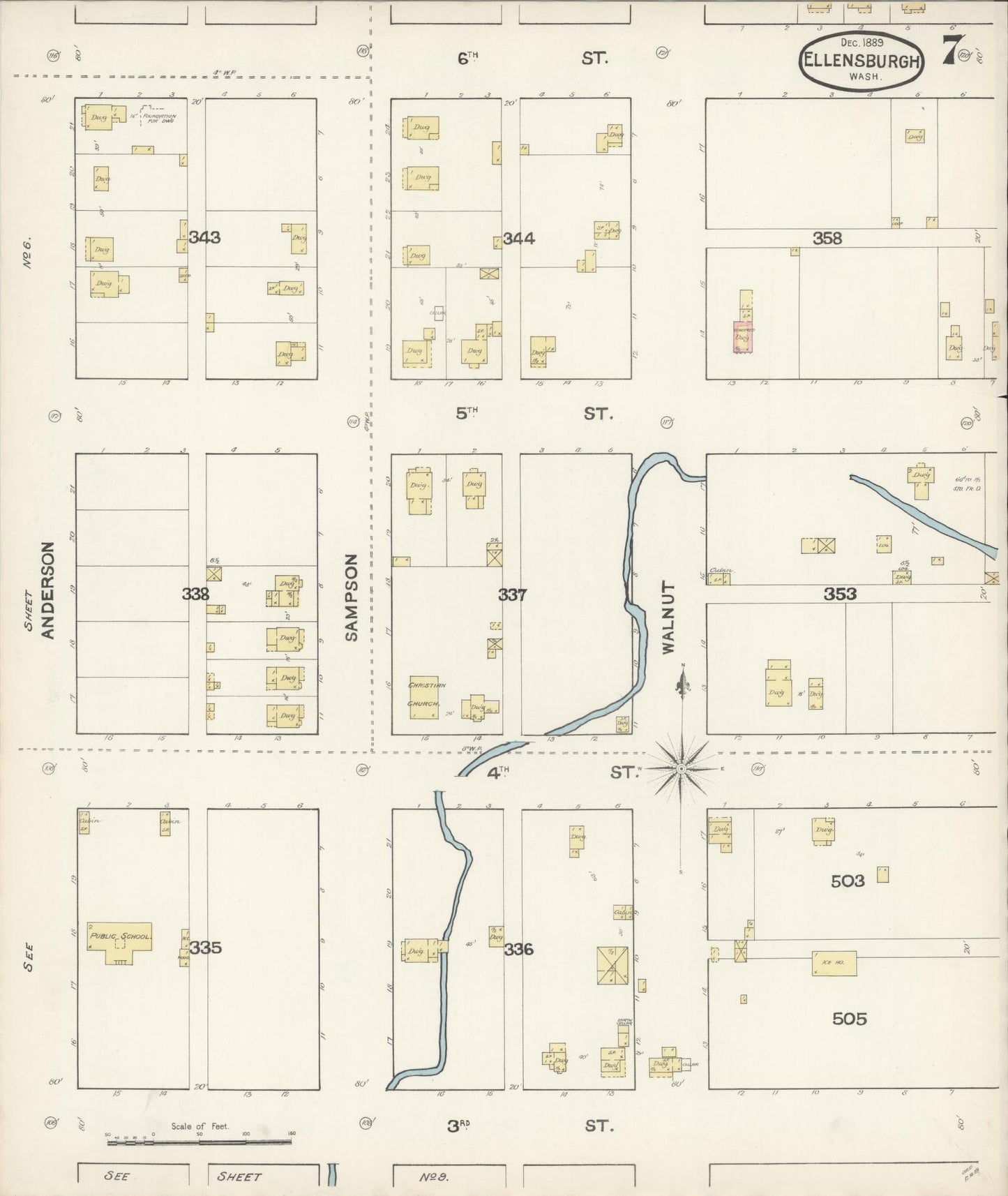Sanborn Fire Insurance Map from Ellensburg, Kittitas County, Washington (1889), Sheet #0007 - Complete Map Set gallery image, historic Sanborn map, vintage wall art, Washington Washington