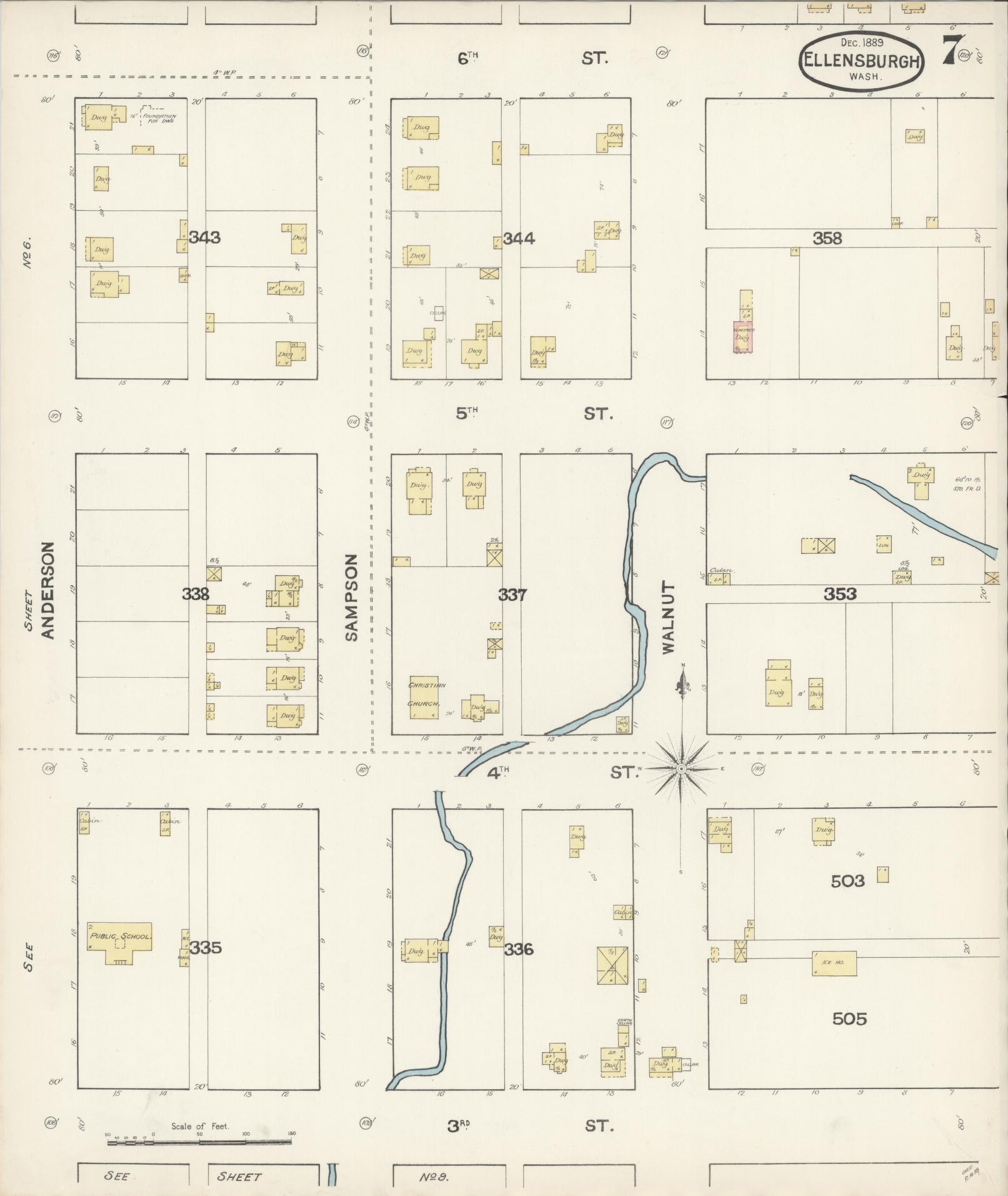 Sanborn Fire Insurance Map from Ellensburg, Kittitas County, Washington (1889), Sheet #0007 - Complete Map Set gallery image, historic Sanborn map, vintage wall art, Washington Washington