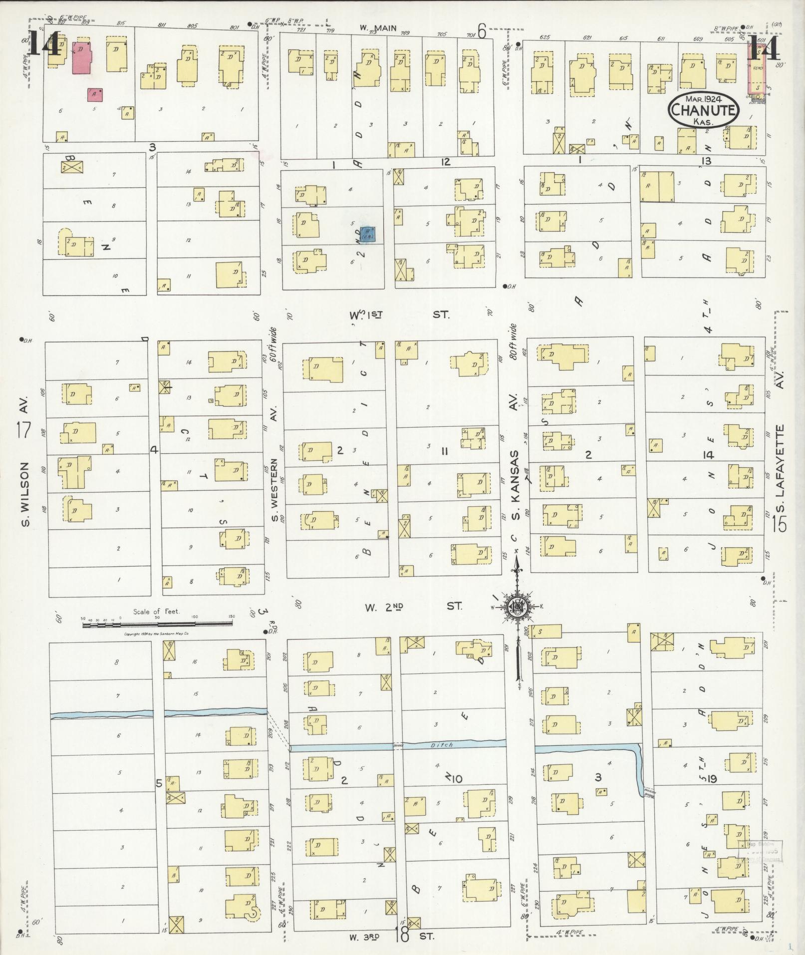 Sanborn Fire Insurance Map from Chanute, Neosho County, Kansas (1924), Sheet #0014 - Complete Map Set gallery image, historic Sanborn map, vintage wall art, Kansas Kansas