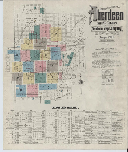 Sanborn Fire Insurance Map from Aberdeen, Brown County, South Dakota (1912), Sheet #0001 - Historic Sanborn Fire Insurance Map Print, vintage old map wall art, antique decor, genealogy gift, South Dakota South Dakota map