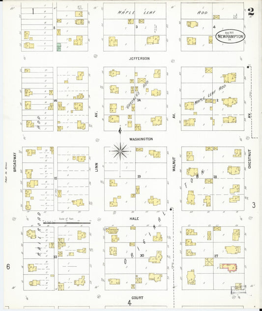 Sanborn Fire Insurance Map from New Hampton, Chickasaw County, Iowa (1900), Sheet #0002 - Historic Sanborn Fire Insurance Map Print, vintage old map wall art