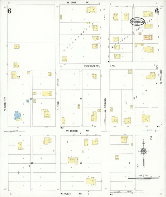 Sanborn Fire Insurance Map from Harrison, Boone County, Arkansas (1923), Sheet #0006 - Historic Sanborn Fire Insurance Map Print, vintage old map wall art, antique decor, genealogy gift, Arkansas Arkansas map