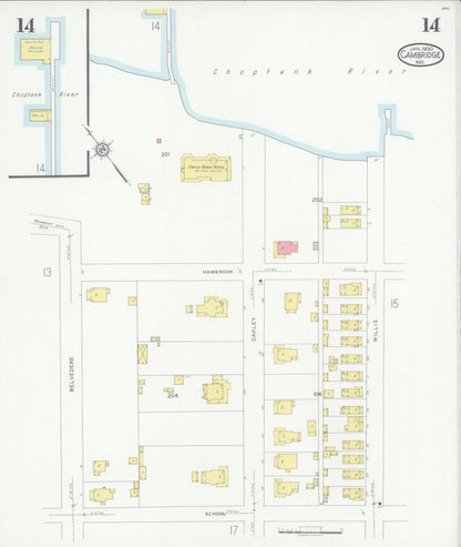 Sanborn Fire Insurance Map from Cambridge, Dorchester County, Maryland (1930), Sheet #0014 - Complete Map Set gallery image, historic Sanborn map, vintage wall art, Maryland Maryland