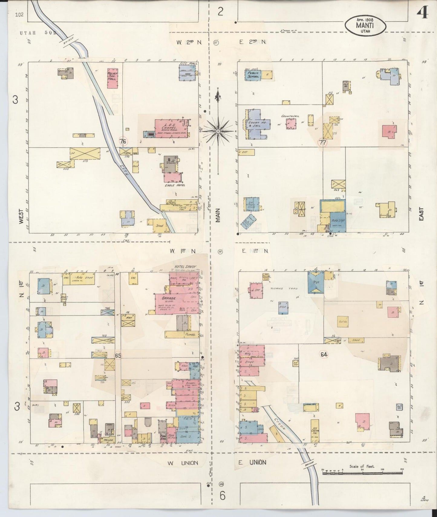 Sanborn Fire Insurance Map from Manti, Sanpete County, Utah (1931), Sheet #0004 - Complete Map Set gallery image, historic Sanborn map, vintage wall art, Utah Utah