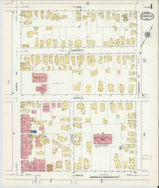 Sanborn Fire Insurance Map from Owego, Tioga County, New York (1915), Sheet #0004 - Historic Sanborn Fire Insurance Map Print, vintage old map wall art, antique decor, genealogy gift, New York New York map