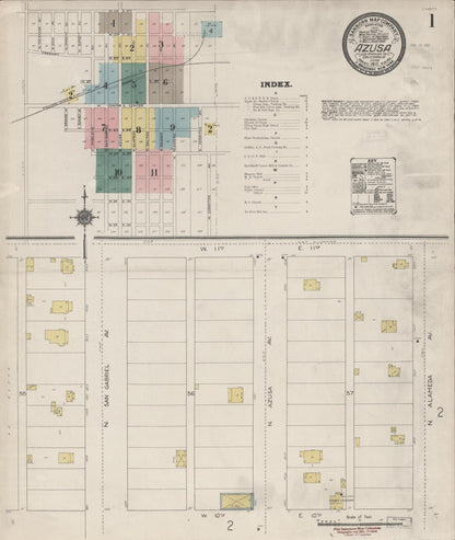Sanborn Fire Insurance Map from Azusa, Los Angeles County, California (1912), Sheet #0001 - Historic Sanborn Fire Insurance Map Print, vintage old map wall art, antique decor, genealogy gift, California California map