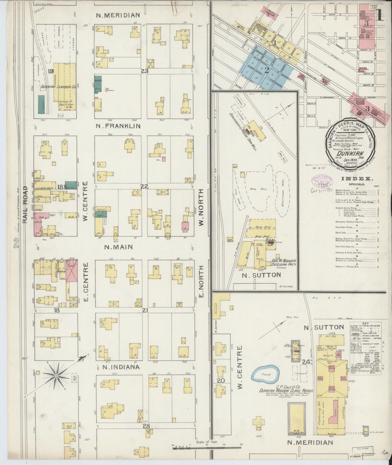 Sanborn Fire Insurance Map from Dunkirk, Jay And Blackford Counties, Indiana (1893), Sheet #0001 - Complete Map Set gallery image, historic Sanborn map, vintage wall art, Indiana Indiana