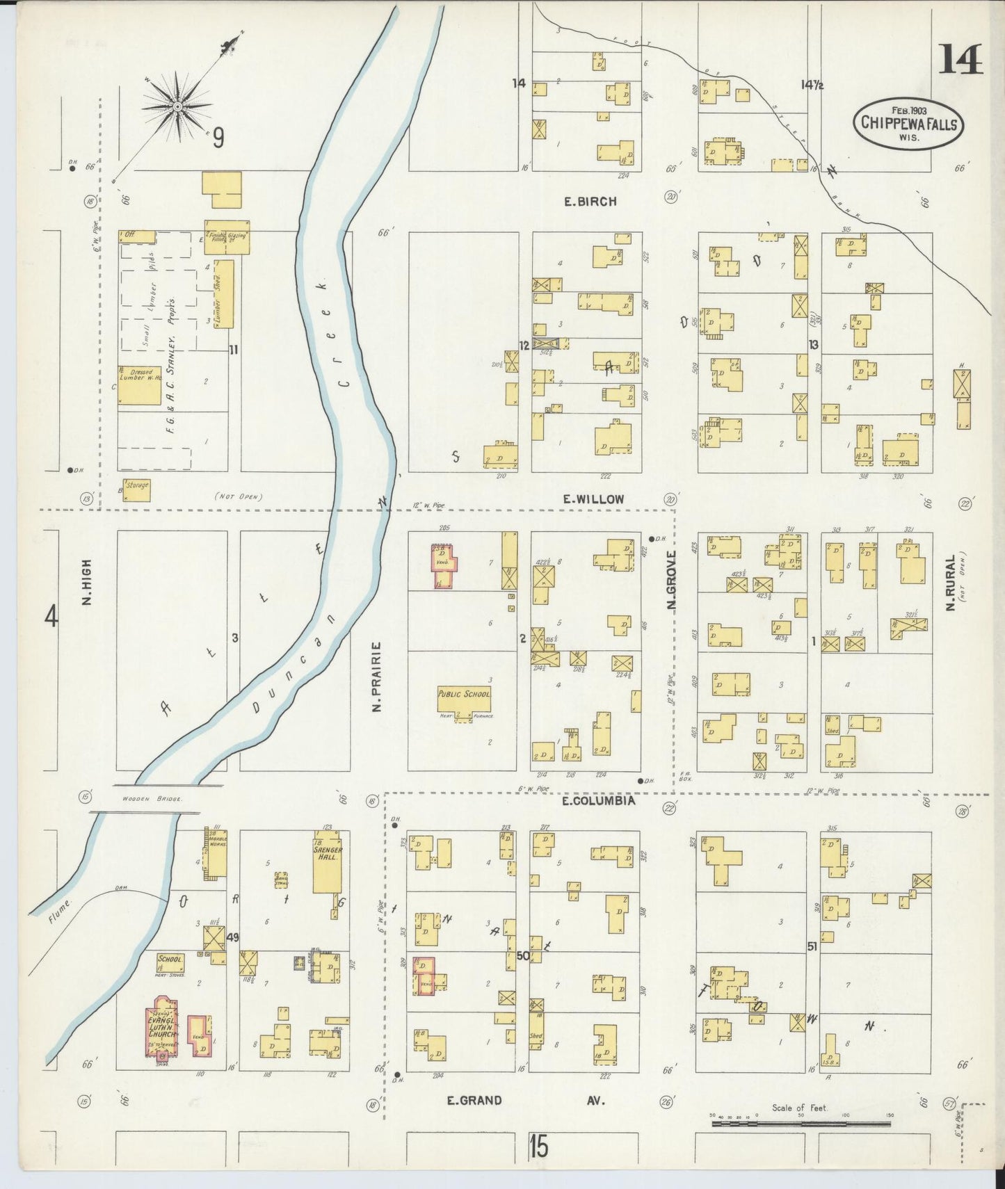 Sanborn Fire Insurance Map from Chippewa Falls, Chippewa County, Wisconsin (1903), Sheet #0014 - Complete Map Set gallery image, historic Sanborn map, vintage wall art, Wisconsin Wisconsin