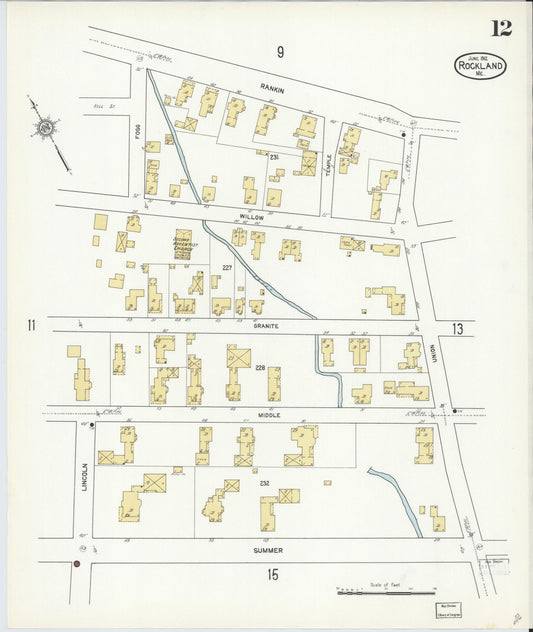 Sanborn Fire Insurance Map from Rockland, Knox County, Maine (1912), Sheet #0012 - Historic Sanborn Fire Insurance Map Print, vintage old map wall art, antique decor, genealogy gift, Maine Maine map