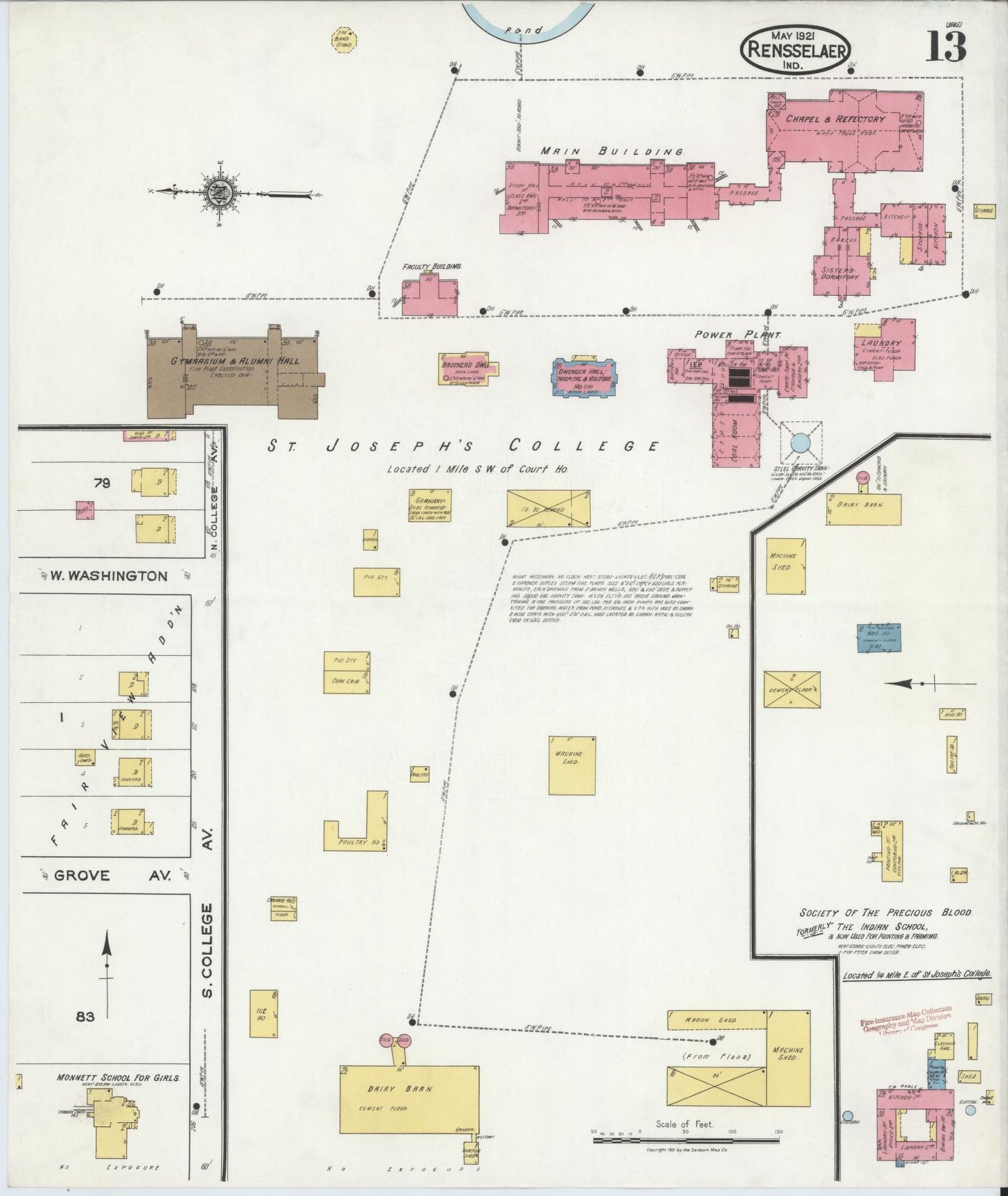 Sanborn Fire Insurance Map from Rensselaer, Jasper County, Indiana (1921), Sheet #0013 - Historic Sanborn Fire Insurance Map Print, vintage old map wall art, antique decor, genealogy gift, Indiana Indiana map