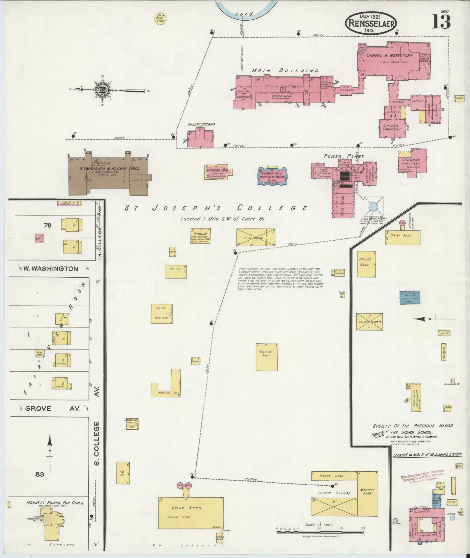 Sanborn Fire Insurance Map from Rensselaer, Jasper County, Indiana (1921), Sheet #0013 - Historic Sanborn Fire Insurance Map Print, vintage old map wall art, antique decor, genealogy gift, Indiana Indiana map