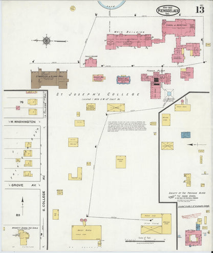Sanborn Fire Insurance Map from Rensselaer, Jasper County, Indiana (1921), Sheet #0013 - Historic Sanborn Fire Insurance Map Print, vintage old map wall art, antique decor, genealogy gift, Indiana Indiana map