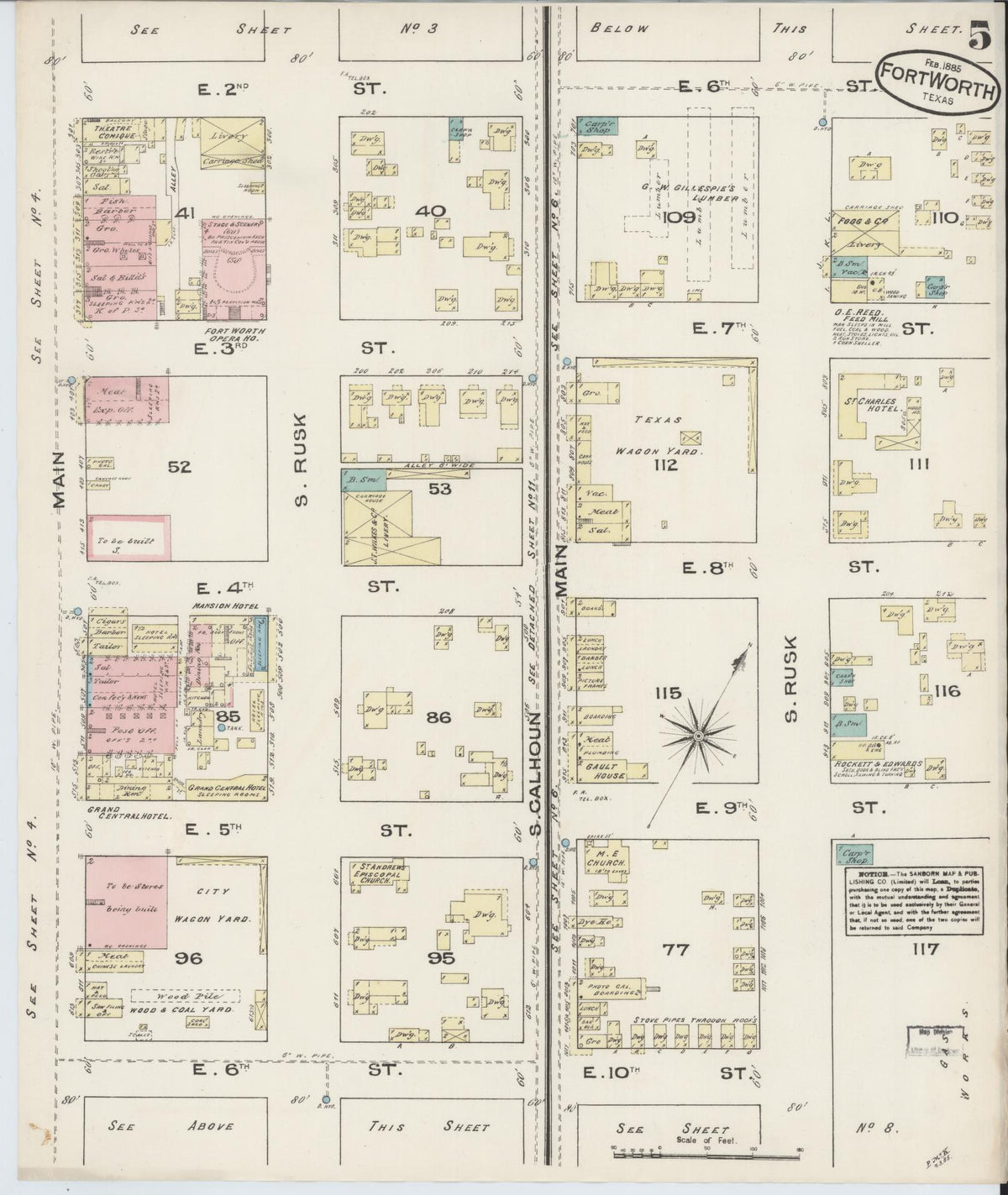 Sanborn Fire Insurance Map from Fort Worth, Tarrant County, Texas (1885), Sheet #0005 - Complete Map Set gallery image, historic Sanborn map, vintage wall art, Texas Texas