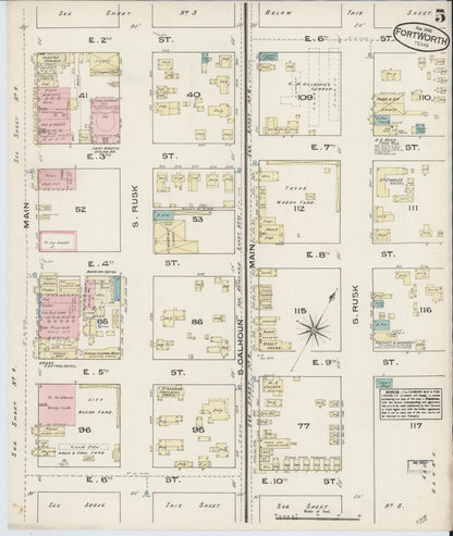 Sanborn Fire Insurance Map from Fort Worth, Tarrant County, Texas (1885), Sheet #0005 - Complete Map Set gallery image, historic Sanborn map, vintage wall art, Texas Texas