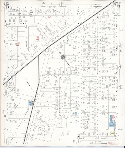 Sanborn Fire Insurance Map from Crystal Lake, McHenry County, Illinois (1955), Sheet #0007 - Historic Sanborn Fire Insurance Map Print, vintage old map wall art, antique decor, genealogy gift, Illinois Illinois map