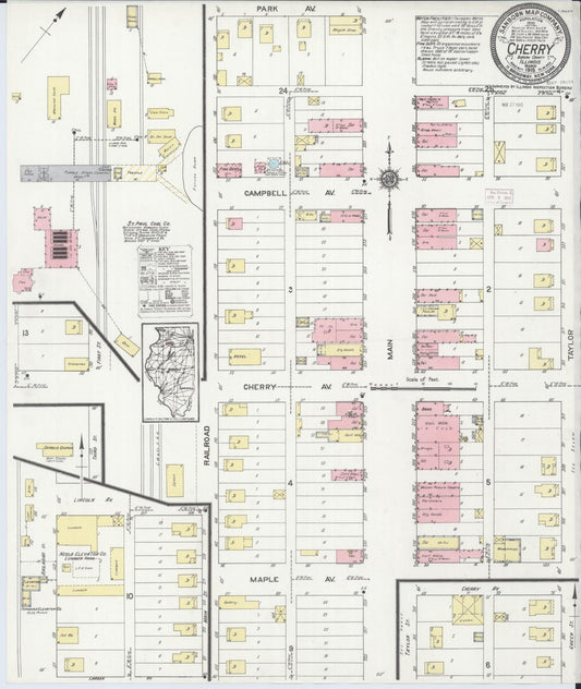 Sanborn Fire Insurance Map from Cherry, Bureau County, Illinois (1915), Sheet #0001 - Historic Sanborn Fire Insurance Map Print, vintage old map wall art, antique decor, genealogy gift, Illinois Illinois map
