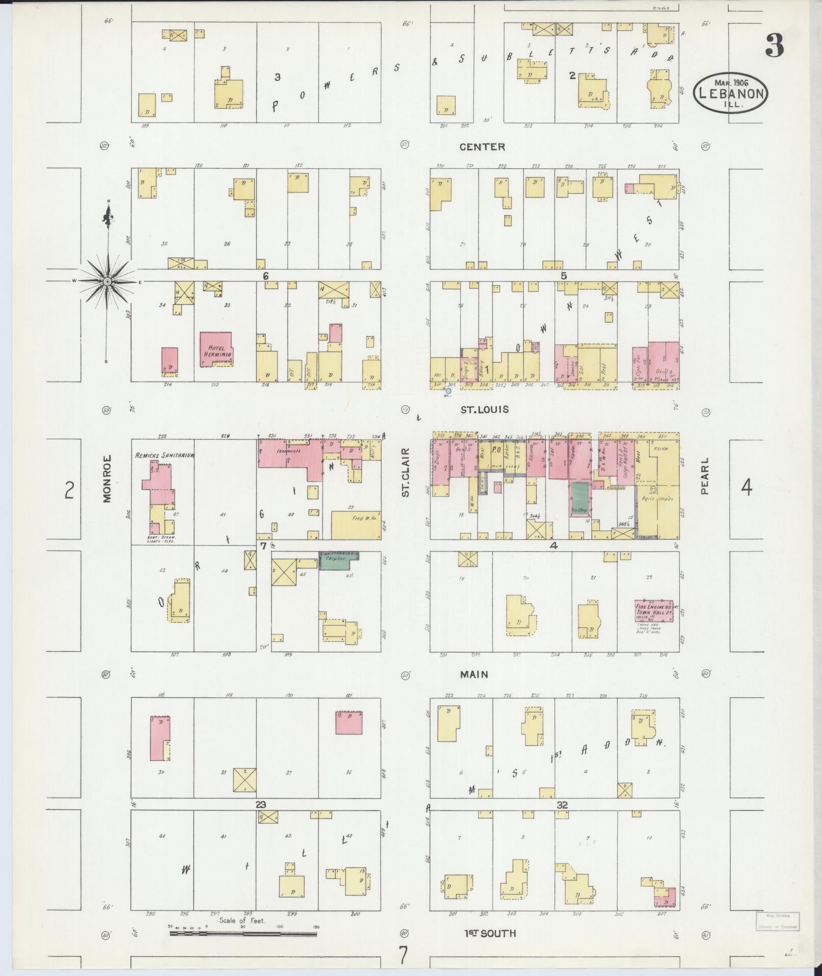 Sanborn Fire Insurance Map from Lebanon, Saint Clair County, Illinois (1906), Sheet #0003 - Complete Map Set gallery image, historic Sanborn map, vintage wall art, Illinois Illinois