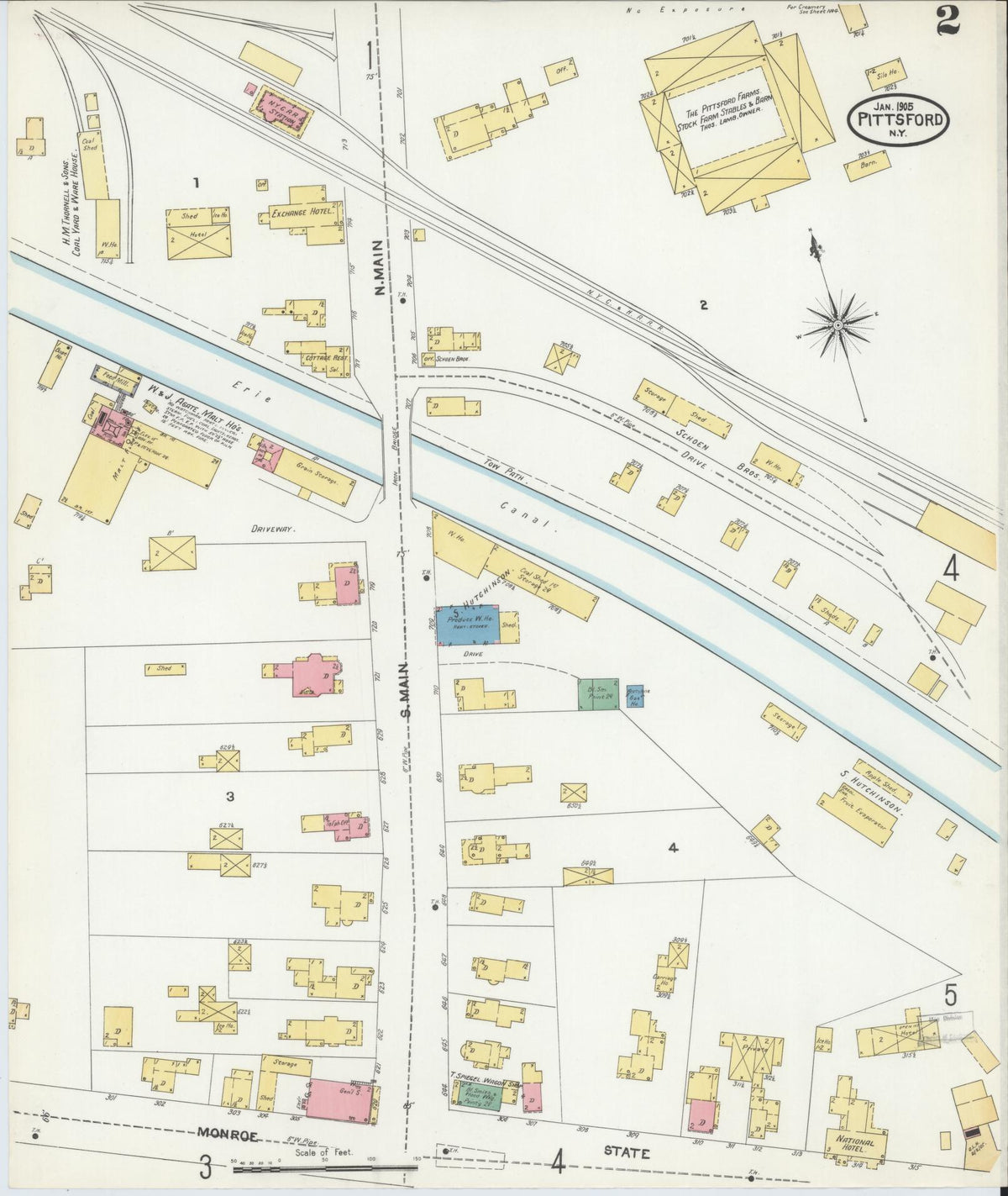 Sanborn Fire Insurance Map from Pittsford, Monroe County, New York (1905), Sheet #0002 - Complete Map Set gallery image, historic Sanborn map, vintage wall art, New York New York