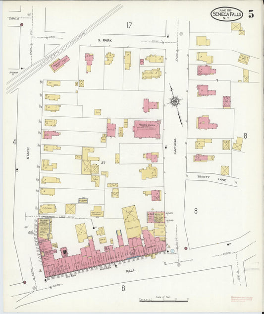 Sanborn Fire Insurance Map from Seneca Falls, Seneca County, New York (1916), Sheet #0005 - Historic Sanborn Fire Insurance Map Print, vintage old map wall art, antique decor, genealogy gift, New York New York map