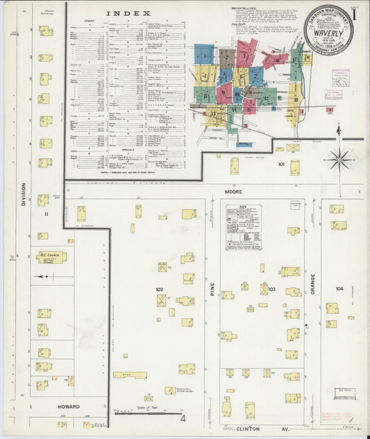 Sanborn Fire Insurance Map from Waverly, Tioga County, New York (1908), Sheet #0001 - Complete Map Set gallery image, historic Sanborn map, vintage wall art, New York New York