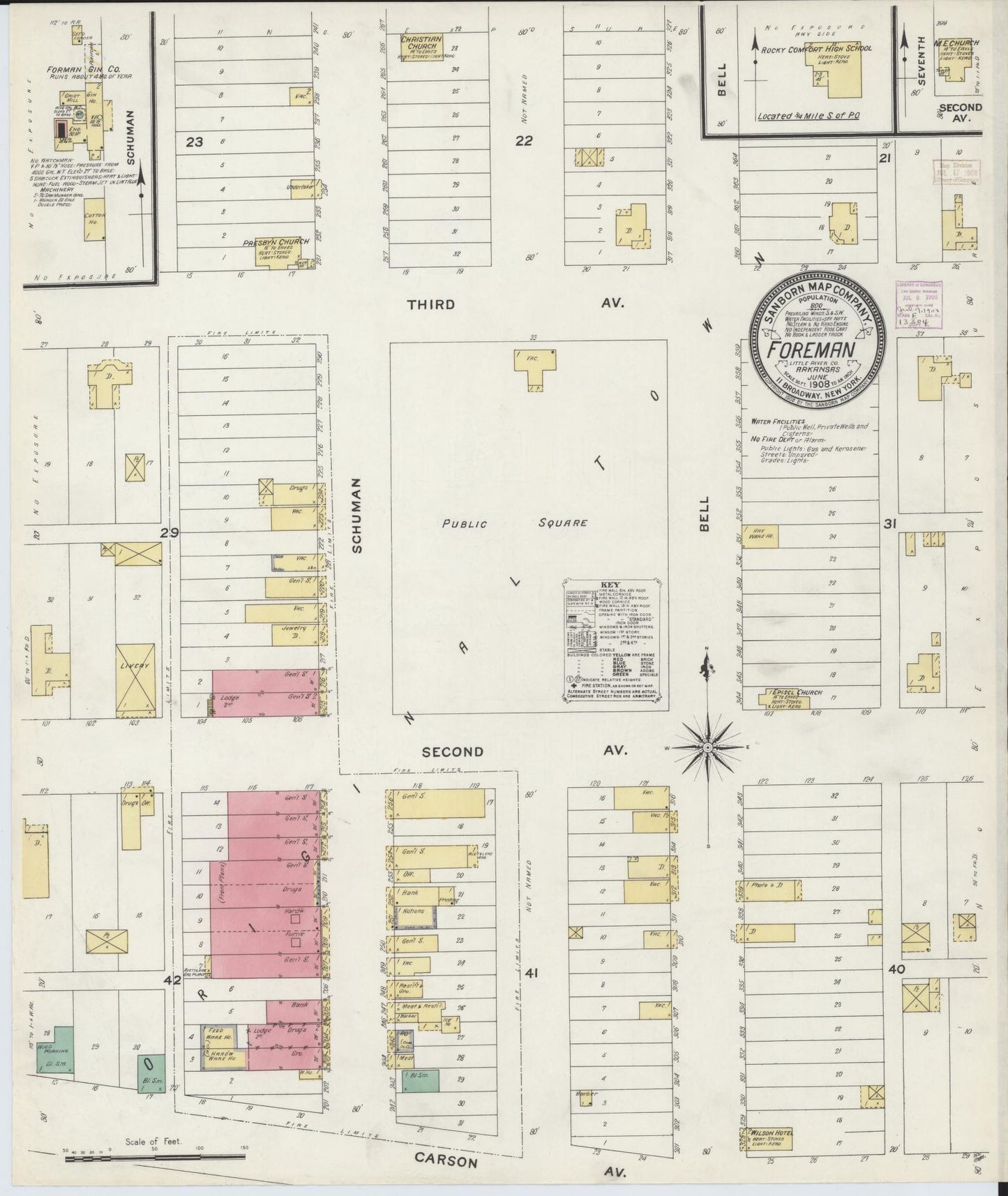 Sanborn Fire Insurance Map from Foreman, Little River County, Arkansas (1908), Sheet #0001 - Historic Sanborn Fire Insurance Map Print, vintage old map wall art, antique decor, genealogy gift, Arkansas Arkansas map