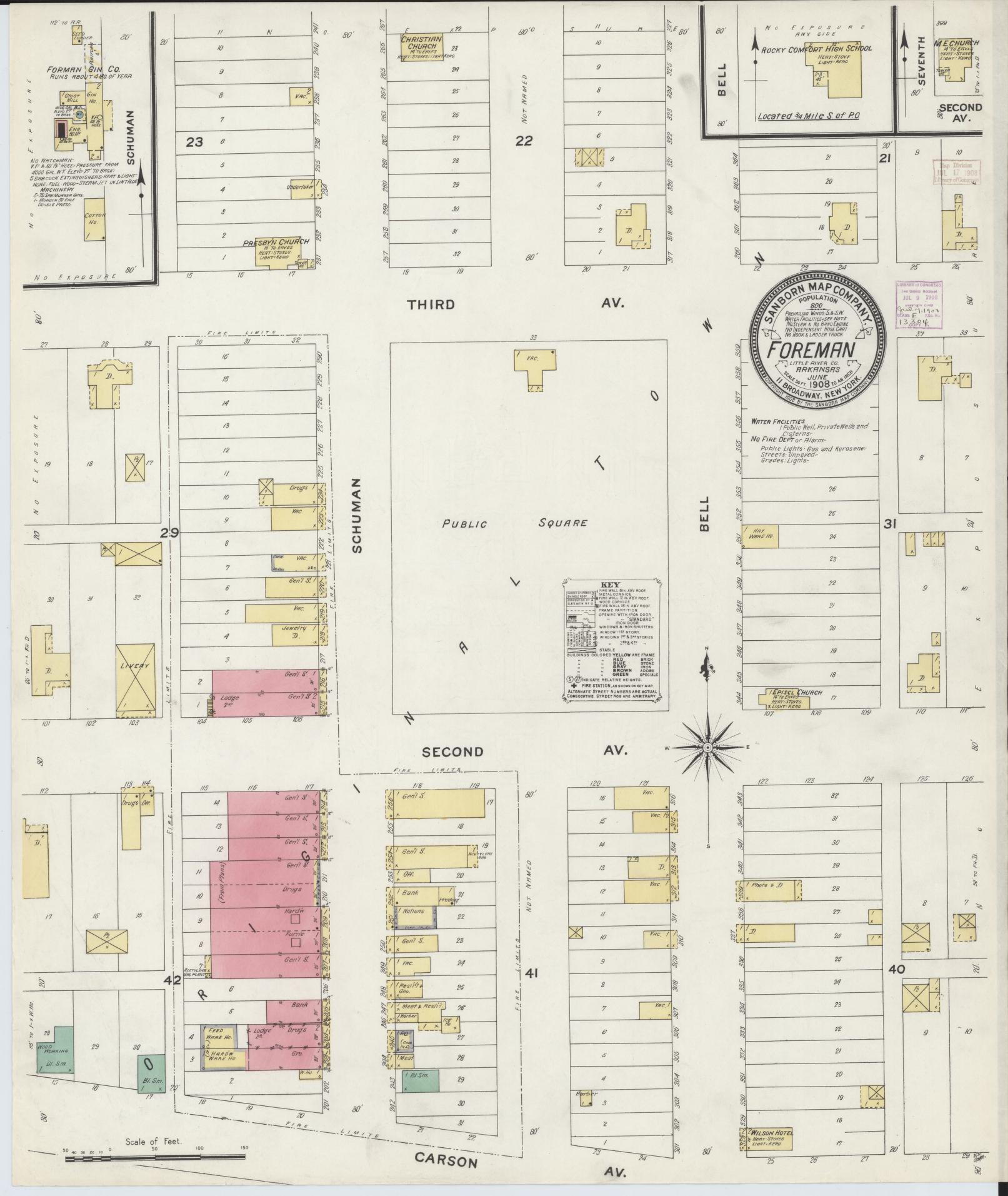 Sanborn Fire Insurance Map from Foreman, Little River County, Arkansas (1908), Sheet #0001 - Historic Sanborn Fire Insurance Map Print, vintage old map wall art, antique decor, genealogy gift, Arkansas Arkansas map