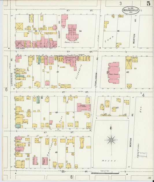 Sanborn Fire Insurance Map from Moundsville, Marshall County, West Virginia (1898), Sheet #0005 - Historic Sanborn Fire Insurance Map Print, vintage old map wall art, antique decor, genealogy gift, West Virginia West Virginia map