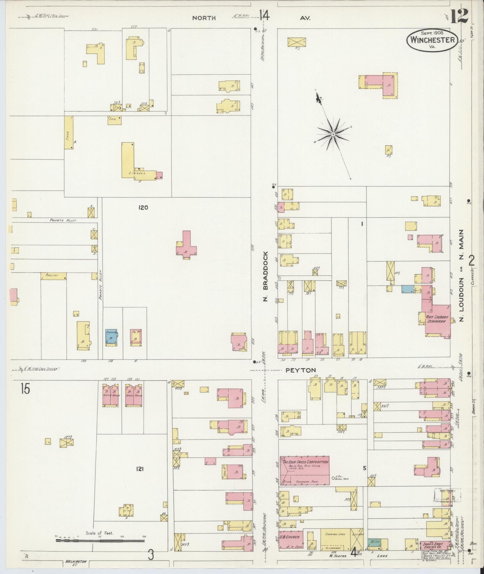 Sanborn Fire Insurance Map from Winchester, Independent Cities, Virginia (1908), Sheet #0012 - Complete Map Set gallery image, historic Sanborn map, vintage wall art, Virginia Virginia