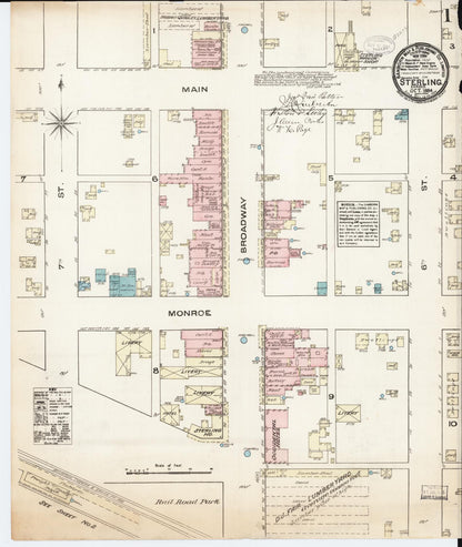 Sanborn Fire Insurance Map from Sterling, Rice County, Kansas (1884), Sheet #0001 - Complete Map Set gallery image, historic Sanborn map, vintage wall art, Kansas Kansas