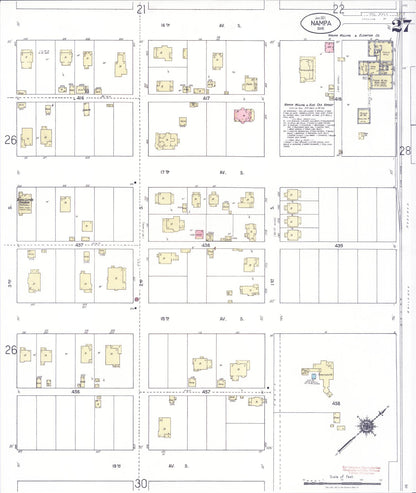 Sanborn Fire Insurance Map from Nampa, Canyon County, Idaho (1921), Sheet #0027 - Complete Map Set gallery image, historic Sanborn map, vintage wall art, Idaho Idaho